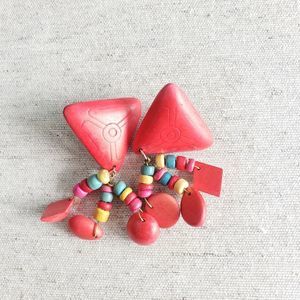 Vintage Handmade Painted Wooden Earrings
